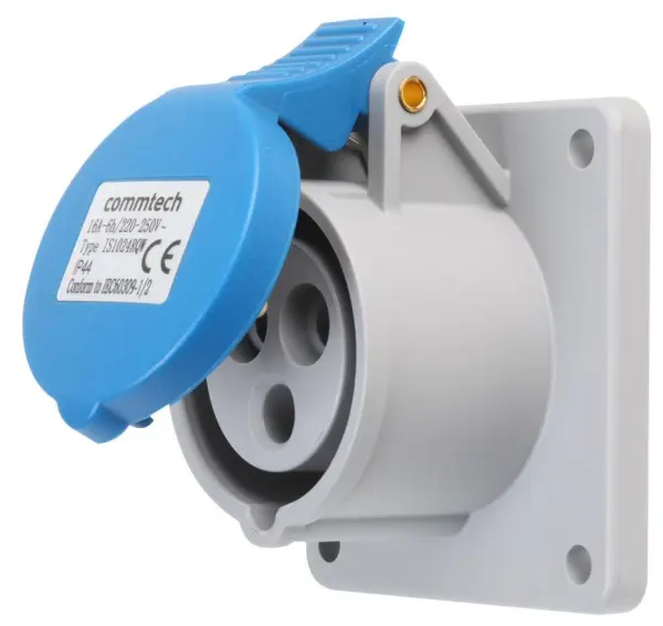 PRO ELEC - 16A, 230V CEE Steckdose, 2P+E, Blau, IP44, Frontmontage