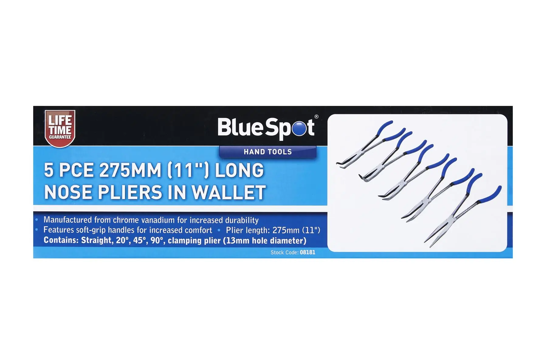 Blue Spot Tools 5件套275毫米(11吋)尖嘴鉗套裝(附收納包)