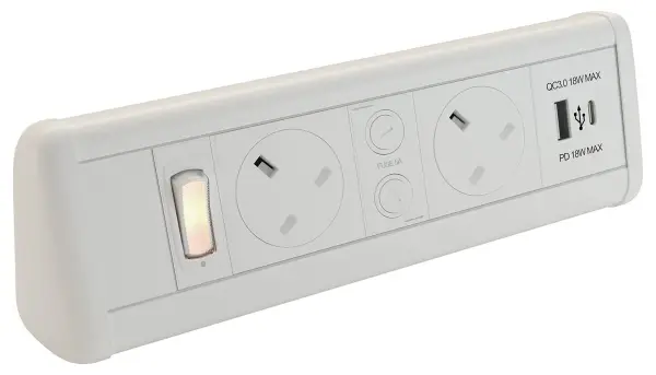 POWERDATA TECHNOLOGIES - P-Pack Desktop Power & USB Charging Unit, 2 Gang, 1x A - White