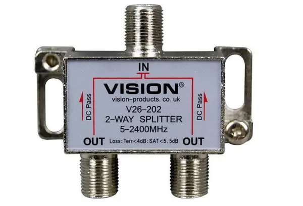 Vision 2-Way Splitter, DC Pass, 5-2400MHz, F-Female