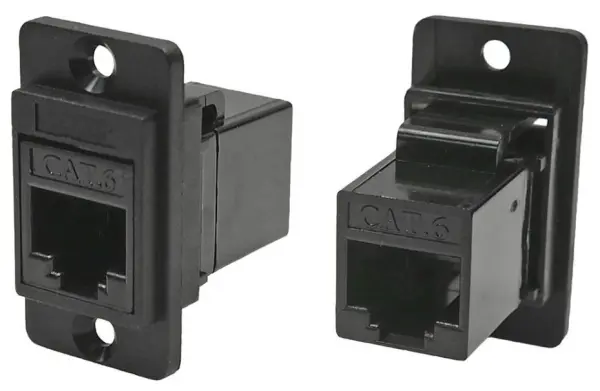 CLIFF CP30722 Conector de Passagem Duplo RJ45 Cat6, Furos CSK Preto