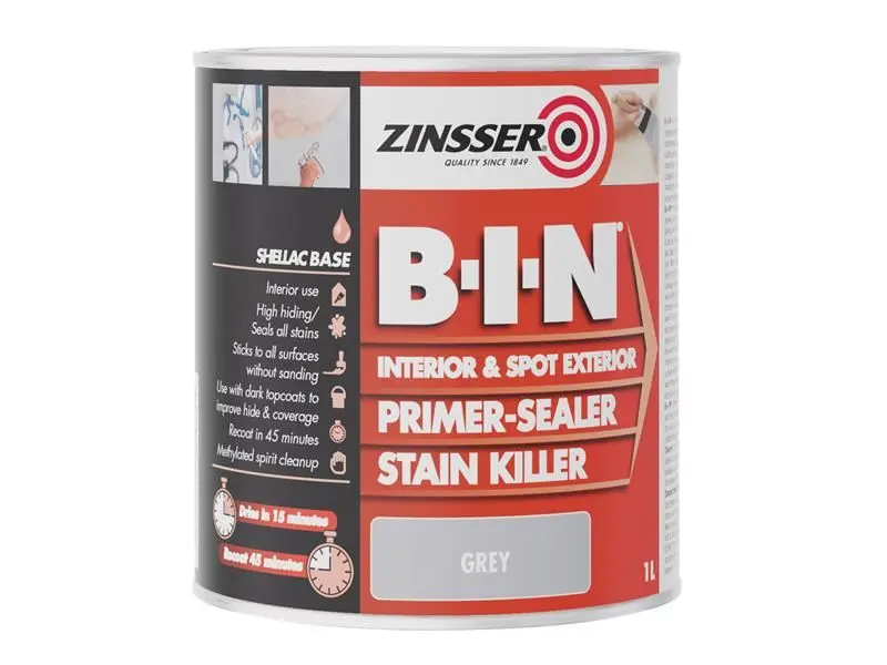 Zinsser B.I.N Primer, Sealer & Stain Killer Paint, Grey, 1 Litre