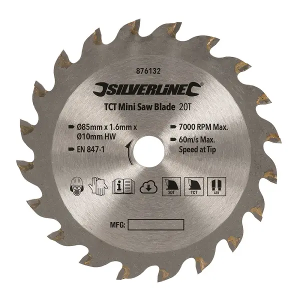 Silverline - TCT Mini-Sägeblatt - 85mm Durchmesser - 10mm Bohrung - 20 Zähne