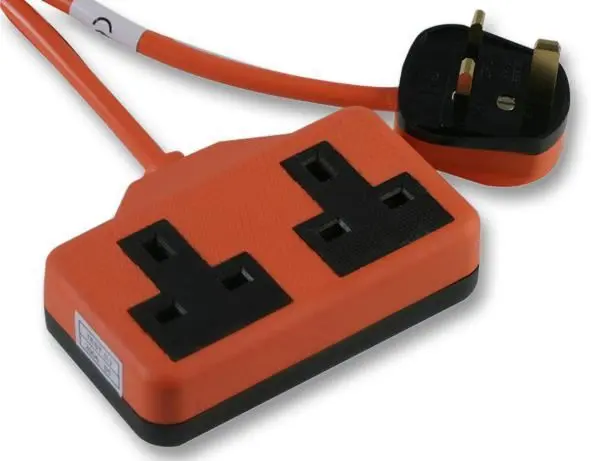 PRO ELEC Sambungan 2-Port Getah Plastik, Oren, Kabel 10m