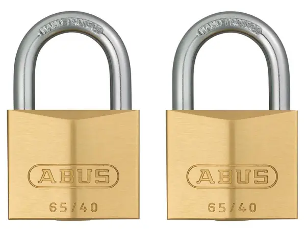 ABUS 65/40mm 真鍮製ナノプロテクトコート南京錠 ツインパック