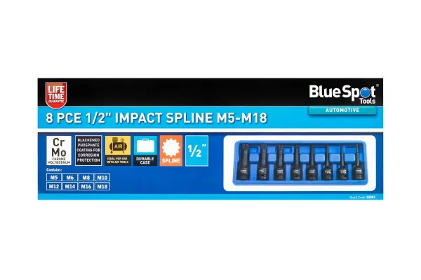 Blue Spot Tools Set Soket Impak Spline 1/2'' 8 Keping (M5-M18)