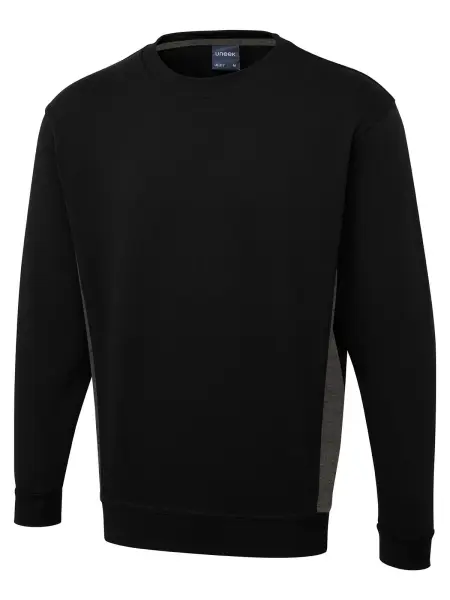 Uneek Two Tone Crew Sweatshirt - 60% Cotton, 40% Polyester - Black/Charcoal - 3