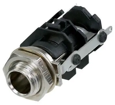 REAN שקע ג'ק 6.35 מ''מ (1/4”) לחיבור אנכי, מצופה כסף, להתקנה על מעגל מודפס