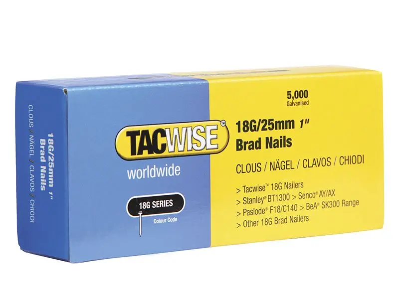 Tacwise 18G 25mm Brad Nails, Galvanised (Pack of 5000)