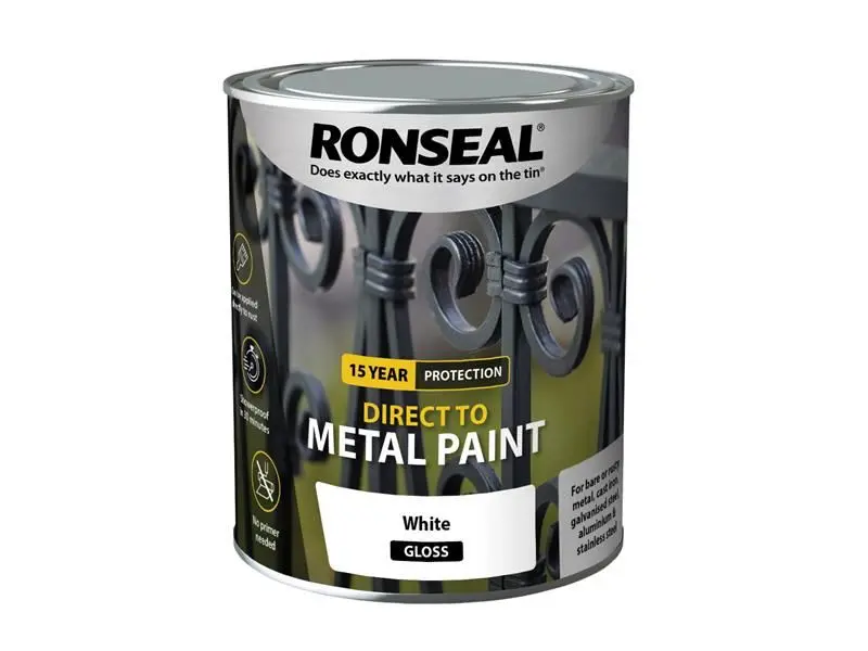 Ronseal Vernice per Metallo Bianco Lucido, 750ml, Applicazione Diretta