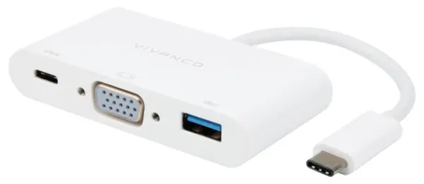 VIVANCO Adaptador USB-C 3-em-1 para VGA com Power Delivery