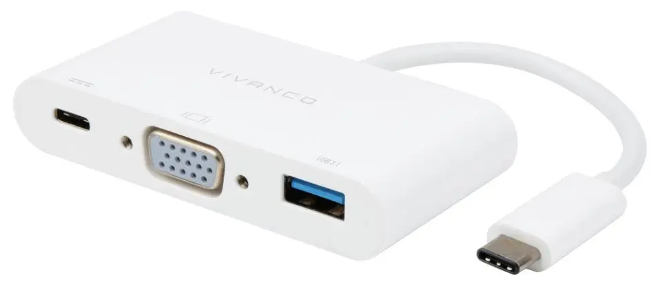 Adaptateur Affichage VGA USB-C 3-en-1 VIVANCO avec Alimentation