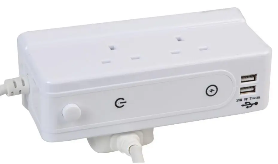 PRO ELEC משטח הרחבה לשולחן עבודה עם 4 שקעים ו-2 יציאות USB, 2 מטר, לבן