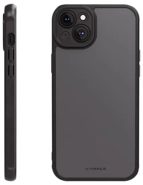VIVANCO Frosted Cover for iPhone 15 Plus, Semi Transparent, Black