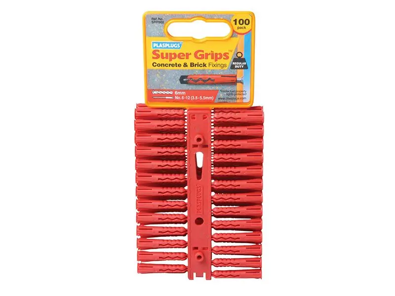Plasplugs SRP 502 Batoques Super Grips para Paredes Sólidas, Vermelhos, 100 Un