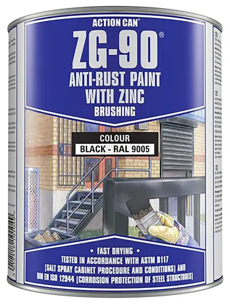 ACTION CAN Rapid Dry Galvanise & Anti-Rust Paint with Primer, 900ml Tin - Black
