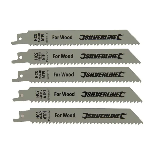 Silverline Reciprocating Saw Blades for Wood, 6 TPI, 150mm, 5-Pack