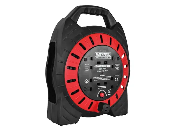 Faithfull Power Plus 13A 4-Socket Cable Reel, 20m