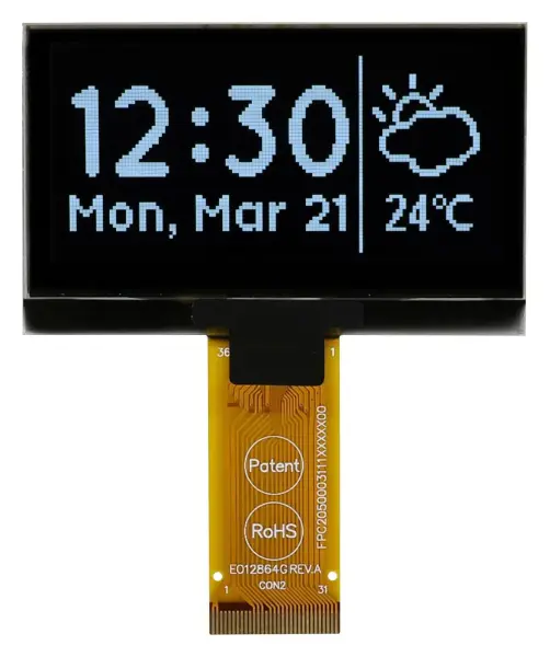 MIDAS DISPLAYS OLED Graphic Display Module, I2C, Parallel, SPI - White Black 128 x 64 3V