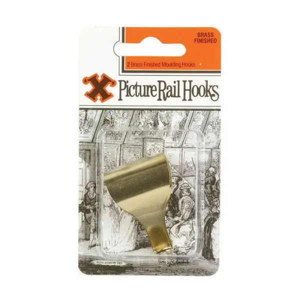 X Picture Rail Hooks, Brass Plated, 2 Pack