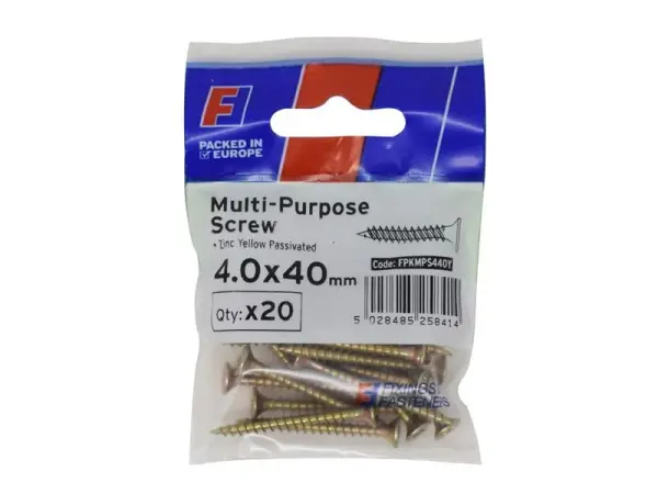 ForgeFix Multi-Purpose Pozi Screws 4.0 x 40mm, Zinc Yellow, Pack of 20
