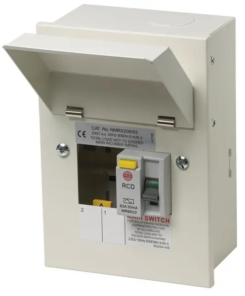 Wylex 2-Way Metal Consumer Unit, 63A 30mA RCD