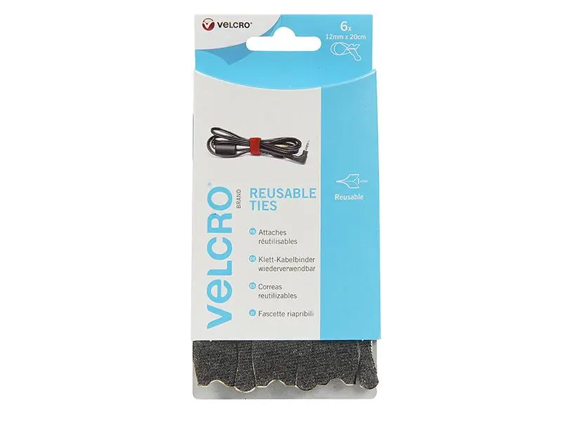 VELCRO® Brand ONE-WRAP® Tali Boleh Guna Semula (6) 12mm x 20cm Hitam