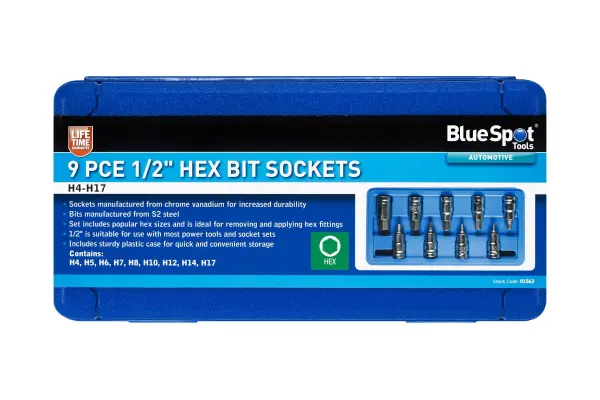 Blue Spot Tools - Set Soket Hex 1/2'' 9 Keping (H4-H17) dengan Kotak