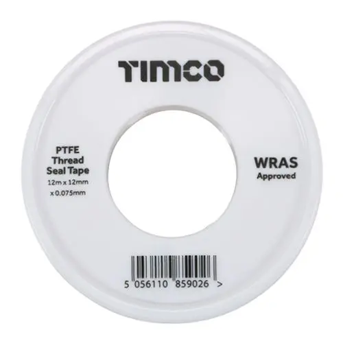 Timco Cinta de Rosca PTFE, 12m x 12mm, Blanca, Pack de 10