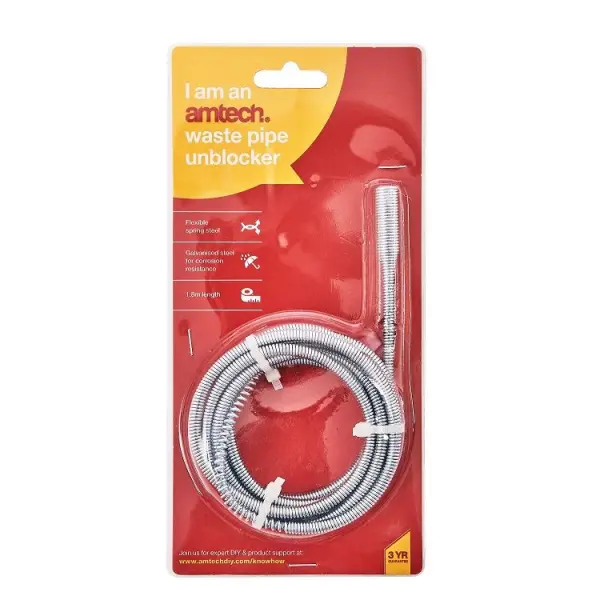 Amtech Drain Waste Pipe Unblocker, 1.8m
