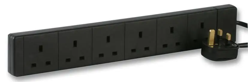 PRO ELEC Regleta de 6 Enchufes, 1m, Negro, 13A