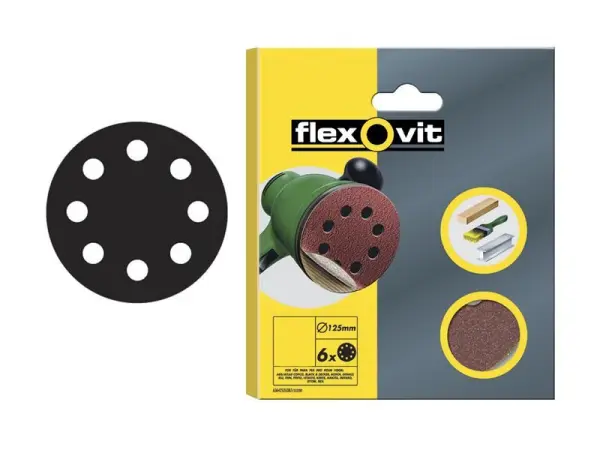 Flexovit Hook & Loop Sanding Disc 125mm Fine 120G (Pack of 6)