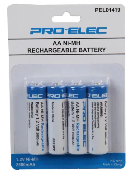 PRO ELEC Oplaadbare AA-batterijen, 2600mAh, 4 stuks verpakking