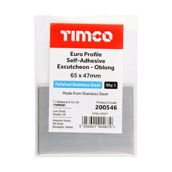 Timco - Euro Escutcheon Self-Adhesive Keluli Tahan Karat Berkilau 65x47mm