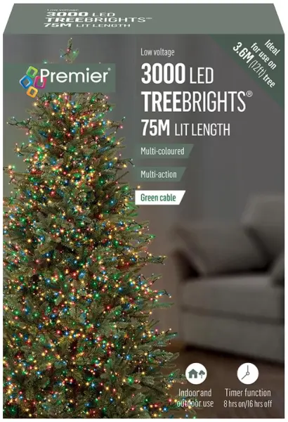 Raraion - 3000 LED Lampu Pokok Krismas Pelbagai Warna dengan Timer, 75m