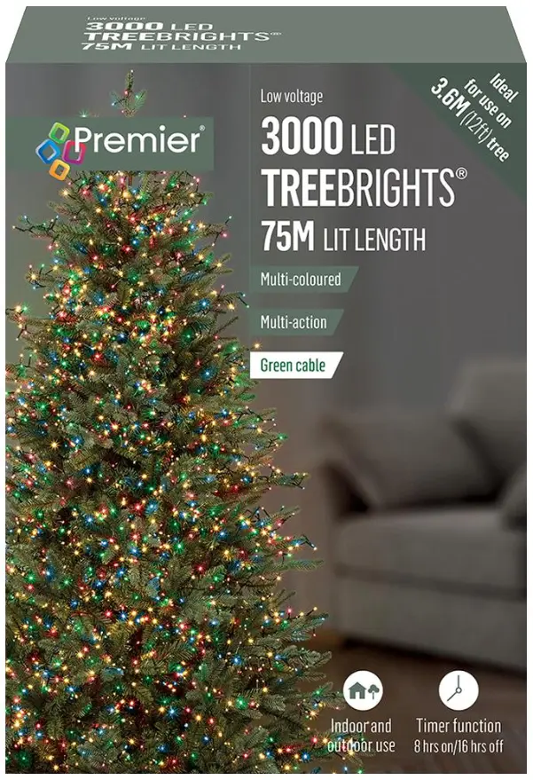 Raraion 3000 LED Multicolour Christmas Tree Lights, 75m with Timer