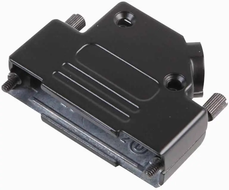 Capot D-Sub MH CONNECTORS en métal, 25 broches, noir, entrée à 45°
