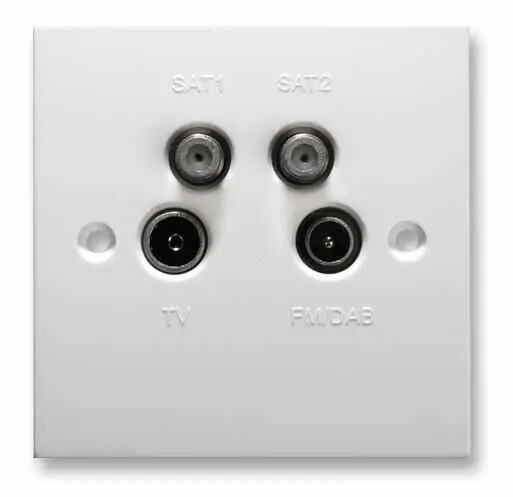Antiference Quad SAT1 SAT2 TV FM DAB Wall Plate, White