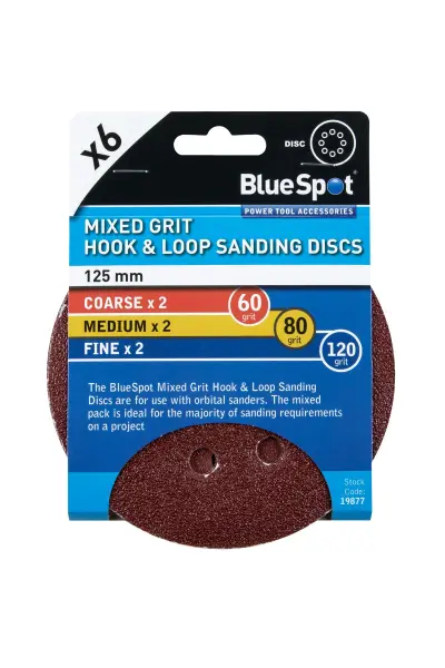 Blue Spot Tools - Lot de 6 disques à poncer grains mixtes (125mm)