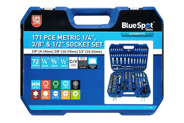 Blue Spot Tools - Set Soket Metrik 171-Piece (1/4, 3/8 & 1/2 Inci) dalam Kotak