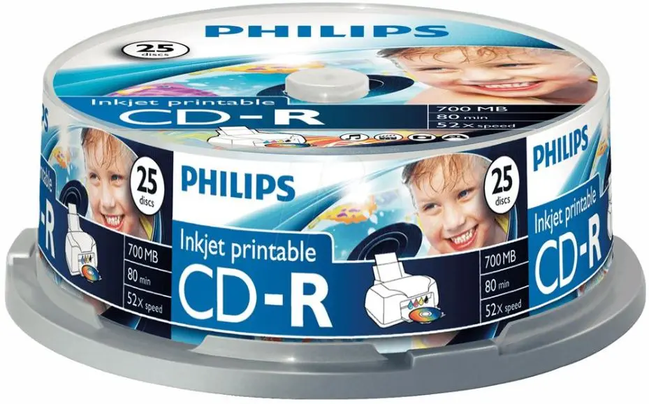 Philips Inkjet Printable CD-R Blank Discs, 25-Pack