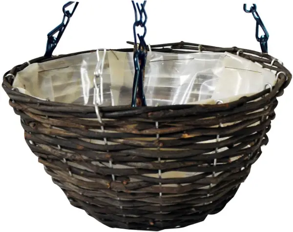 Kingfisher 12 Inch Dark Rattan Hanging Basket with Liner