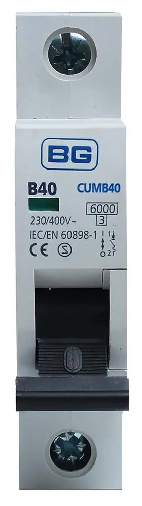 BG ELECTRICAL Interruptor Automático Monopolar 40A, Curva B, 6kA