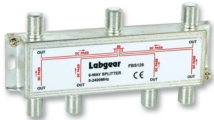 LABGEAR 6-Way Compact Splitter, Power Pass All Ports, 5-2400MHz