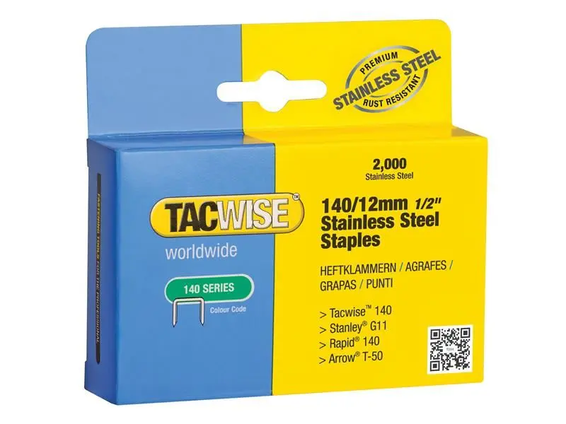 Tacwise 140 Stainless Steel Staples, 12mm (2000 Pack)