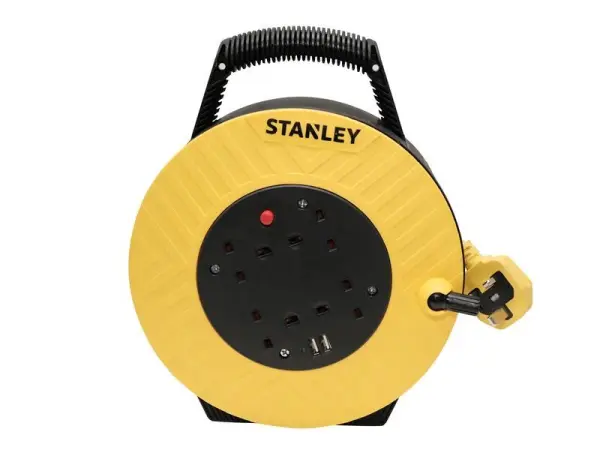 STANLEY® Bobine Semi-Fechada 4 Tomadas 2 USB Cabo 15m
