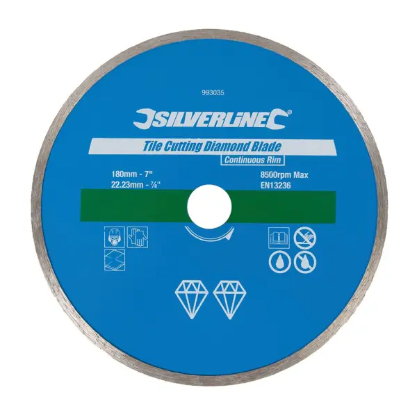 Silverline - Bilah Pemotong Jubin Berlian - 180 x 22.23mm Tepi Berterusan