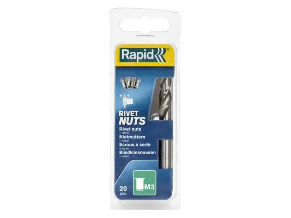 Rapid Staal Klinkmoeren M3 (Pack van 20 met gratis boorbeitel)