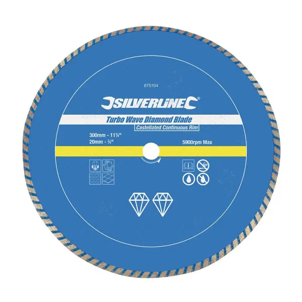 Silverline Turbo Wave Diamond Blade, 300 x 20mm, Continuous Rim
