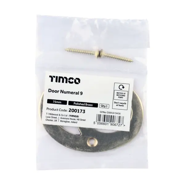 Timco - Αριθμός Πόρτας από Χαλκό Πολυγυαλιστό 75mm